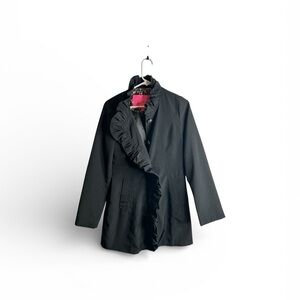 Betsey Johnson Size Small Coat Spring Ruffle Front Missing Belt Black Pink 1338